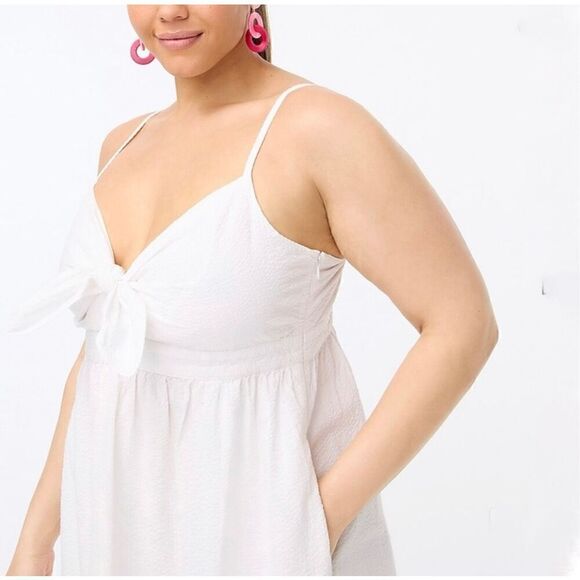 J. Crew Factory Women’s White Seersucker Tie Front Midi Dress - Picture 10 of 13